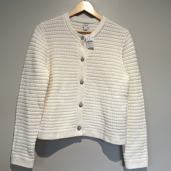 J. Crew Lady jacket cardigan with gem buttons in Ivory Size L - Picture 7 of 11